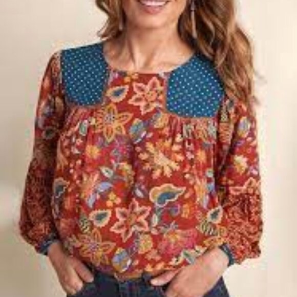 3 for 30 ~ Matilda Jane Woman Fall Garden Mums Blouse M - Picture 2 of 10